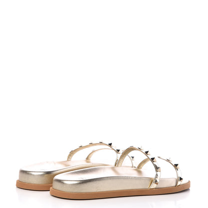 Valentino Garavani PVC Metallic Nappa Rockstud Moonwalk Flat Slide Sandals 39.5 Platino Transparent 4 of 8