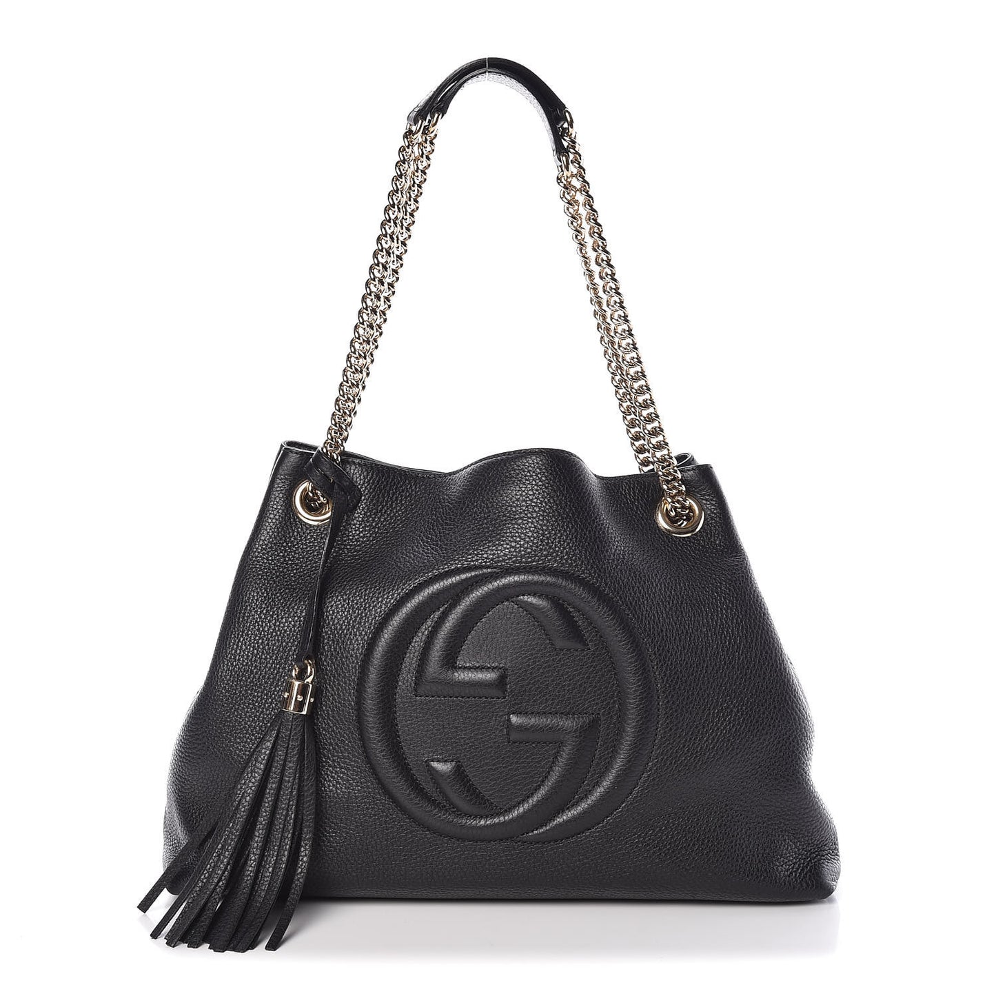 Pebbled Calfskin Medium Soho Chain Shoulder Bag Black