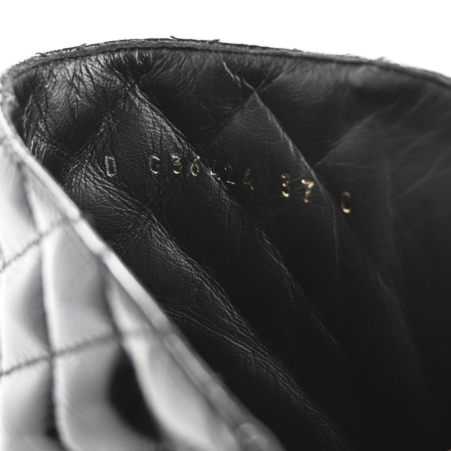 Shiny Lambskin Quilted Lace Up Combat Boots 37 Black