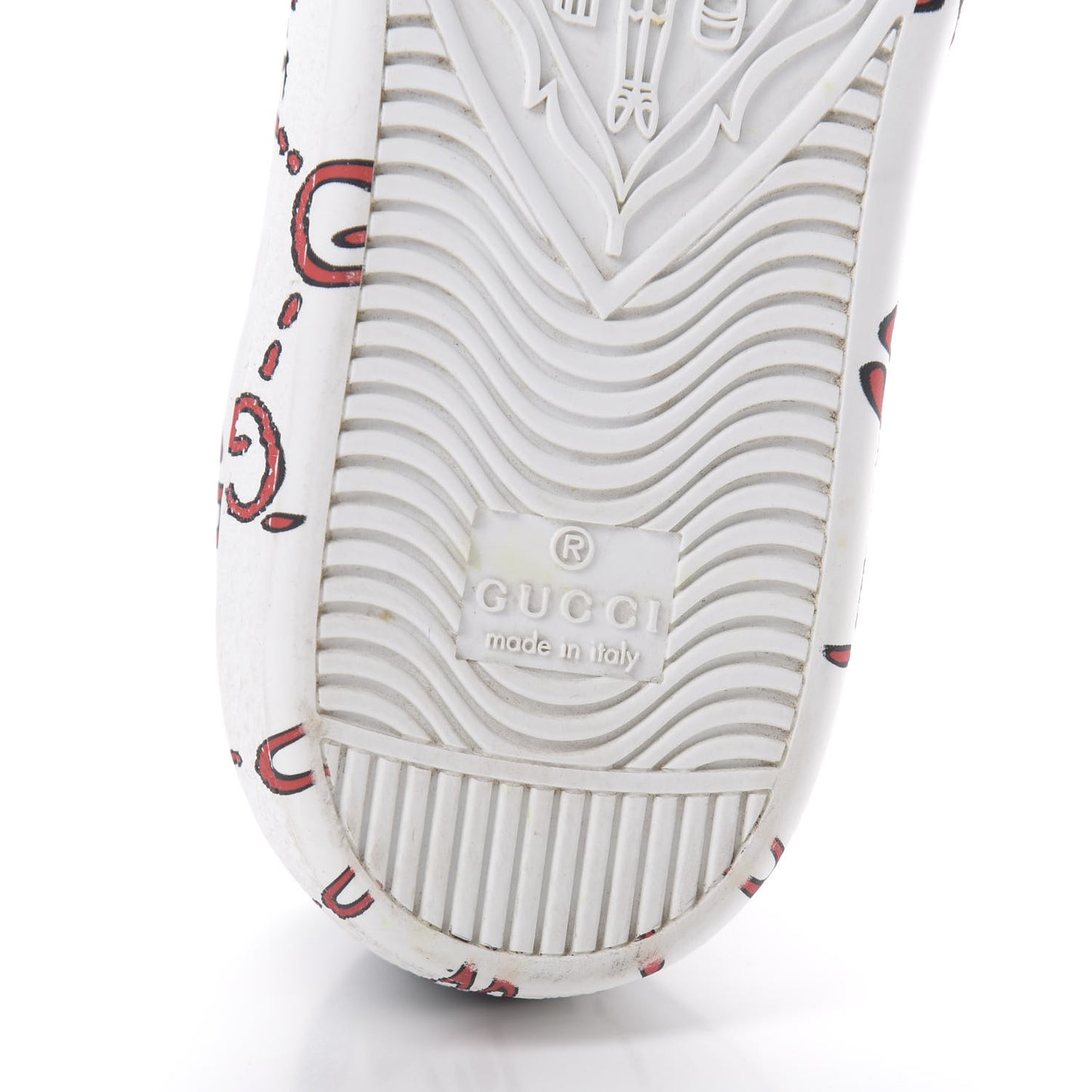 Calfskin GucciGhost Print Womens Ace Sneakers 37 White Hibiscus Red