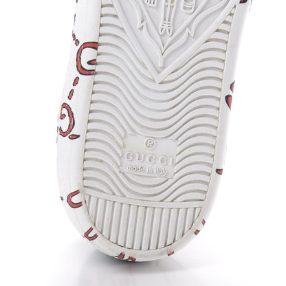 Gucci Calfskin GucciGhost Print Womens Ace Sneakers 37 White Hibiscus Red 6 of 9