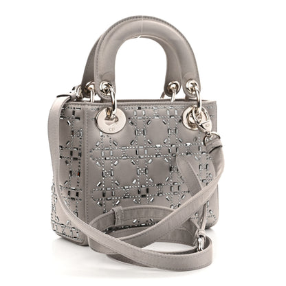 Christian Dior Satin Crystal Cannage Mini Lady Dior Gray 3 of 9