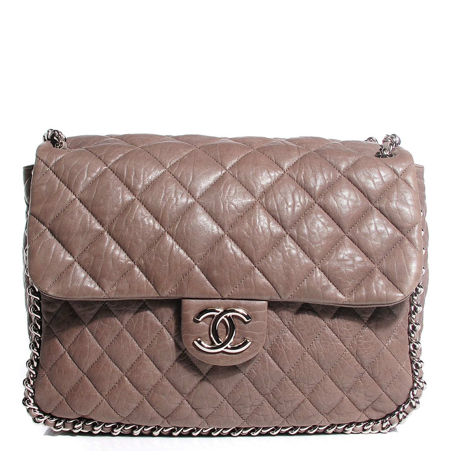 Washed Lambskin Quilted Chain Around Maxi Flap Taupe