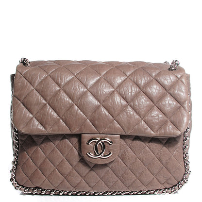 Chanel Washed Lambskin Quilted Chain Around Maxi Flap Taupe 1 of 7