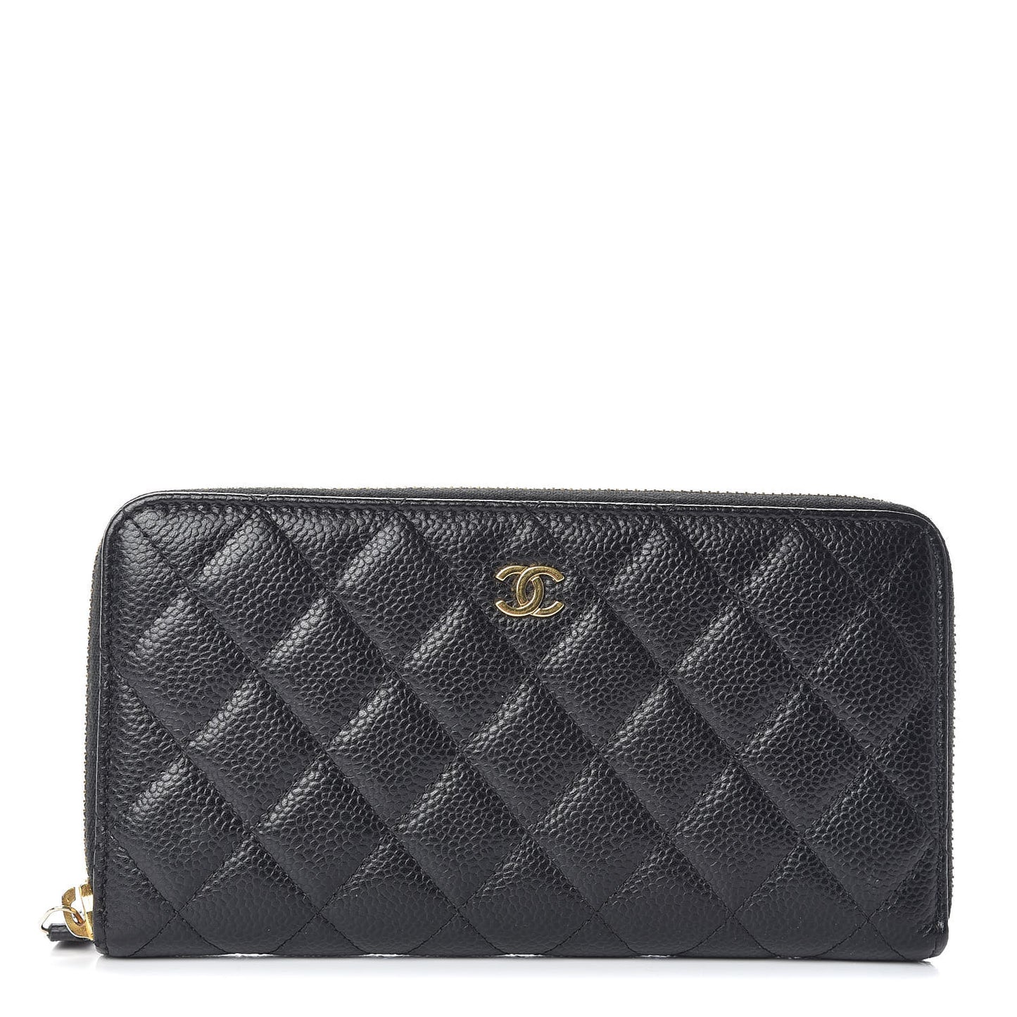 Caviar Quilted Large Gusset Zip Around Wallet Black