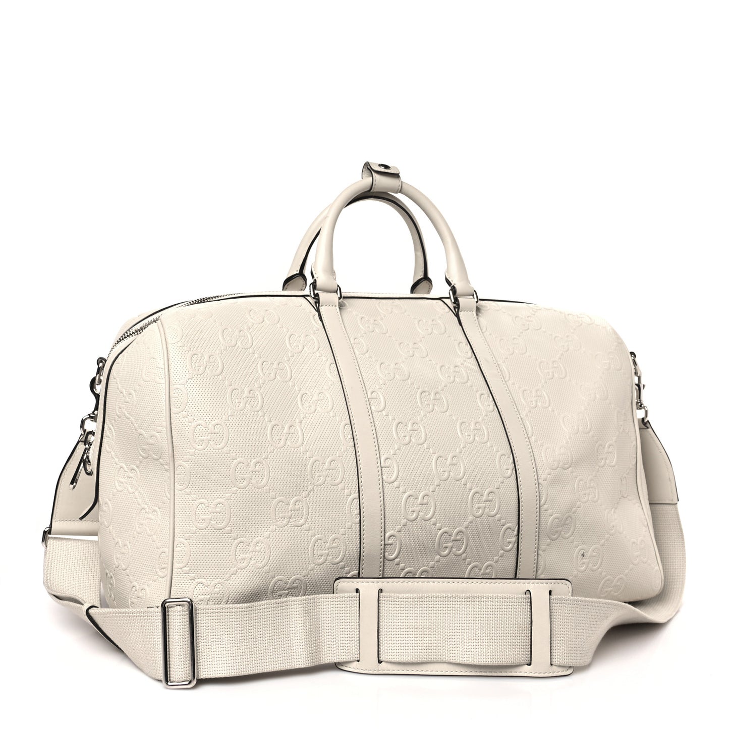 Calfskin GG Tennis Embossed Duffle Bag Mystic White