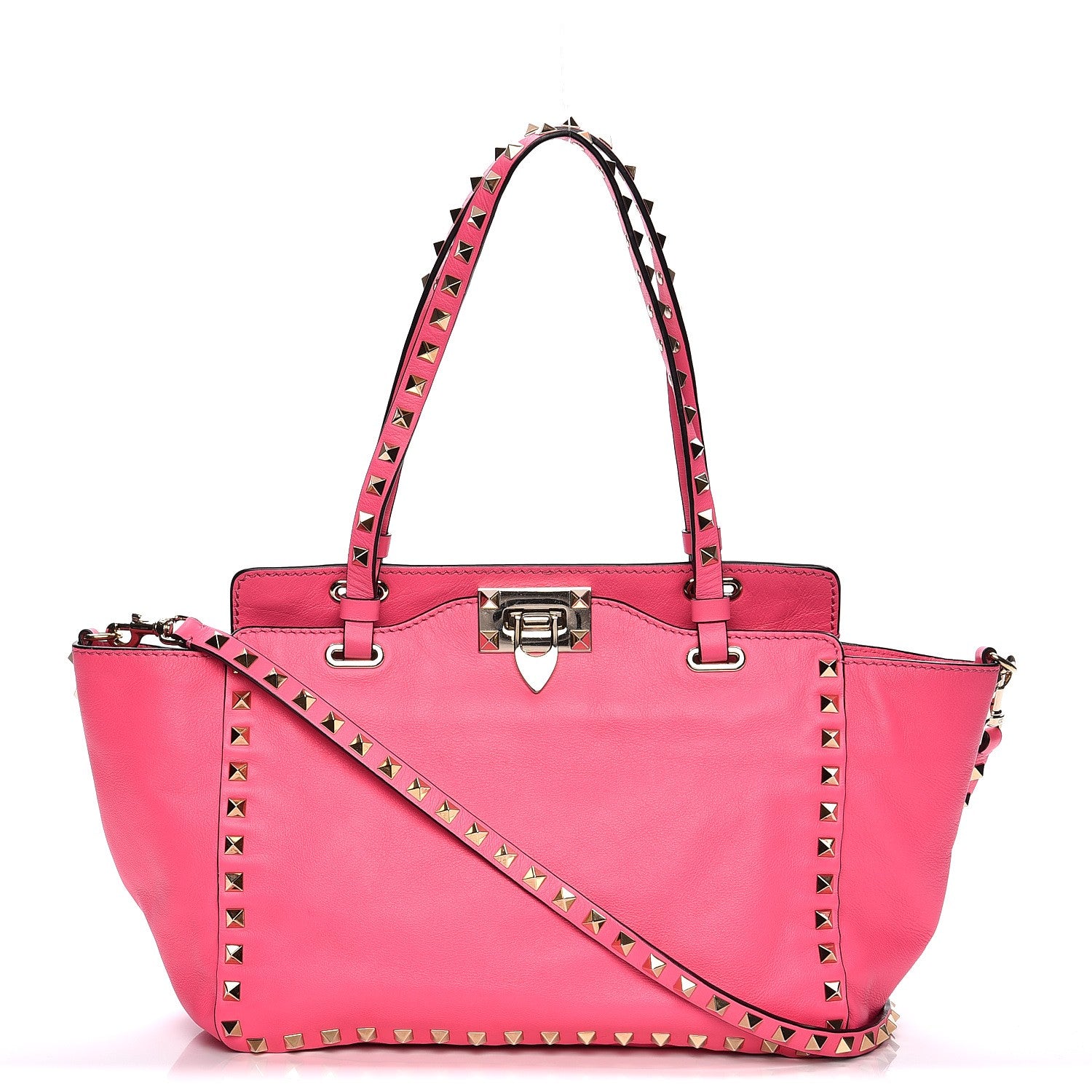 Valentino Garavani Vitello Small Rockstud Tote Fuxia Fluo 1 of 10