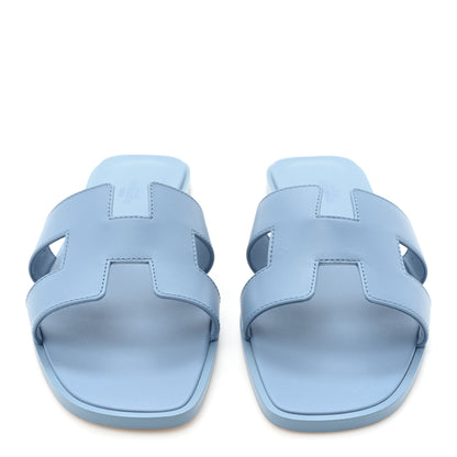 Hermes Box Calfskin Oran Sandals 39 Bleu Cameo 2 of 9