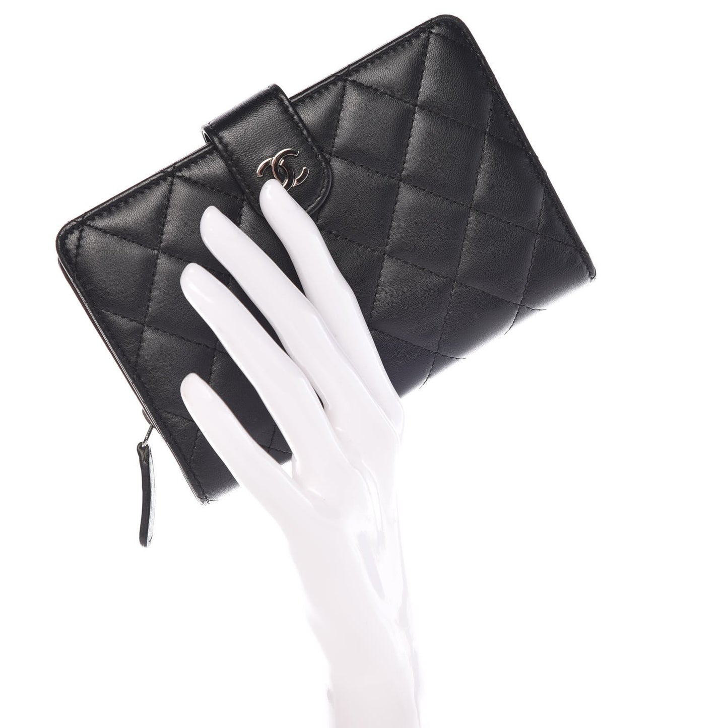 Lambskin Quilted Zipped Pocket Wallet Black
