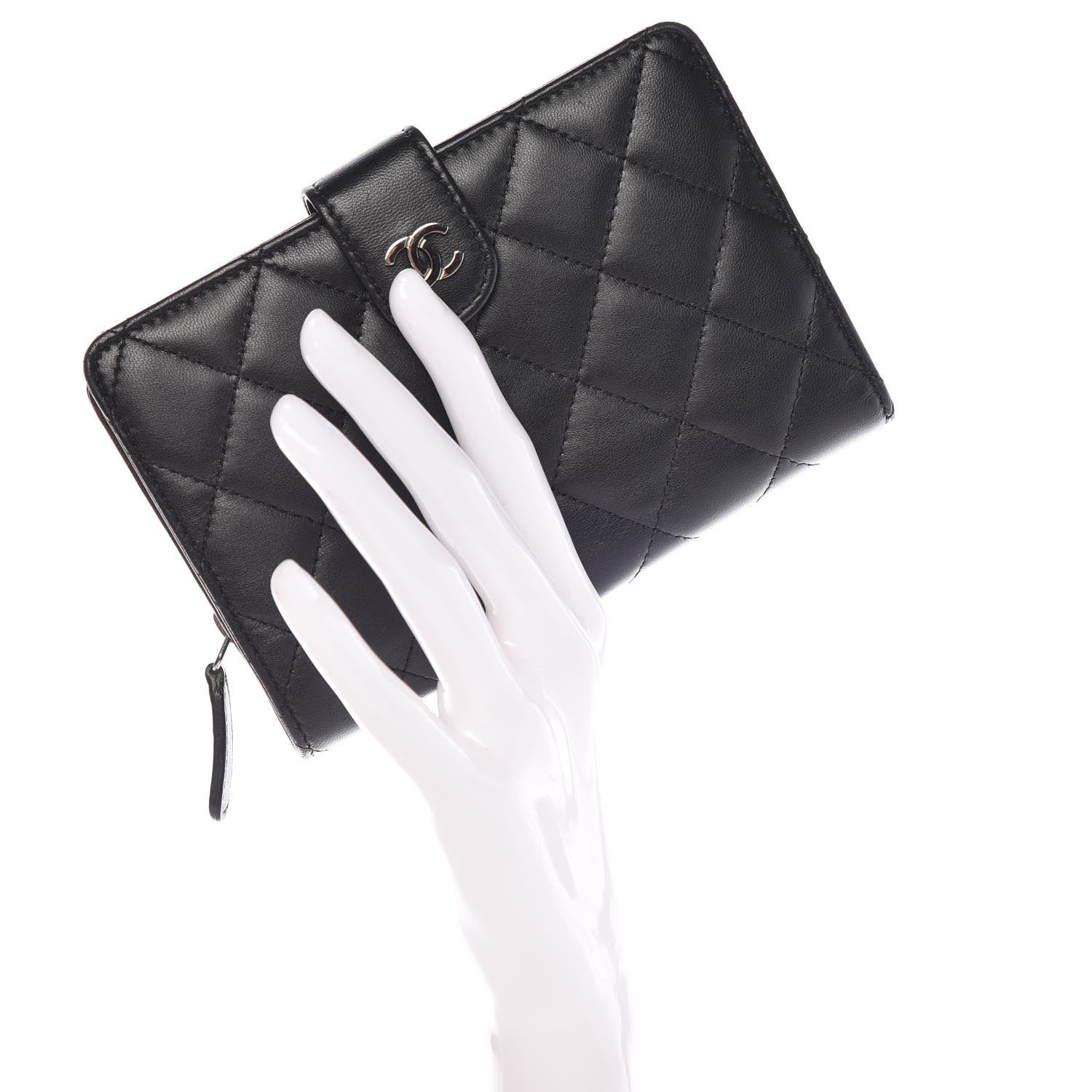 Chanel Lambskin Quilted Zipped Pocket Wallet Black 2 of 9