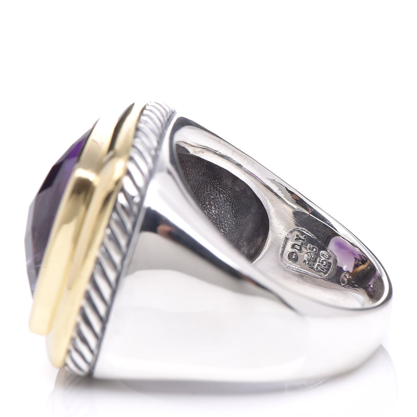 Sterling Silver 18K Yellow Gold Amethyst 16mm Albion Statement Ring 54 7