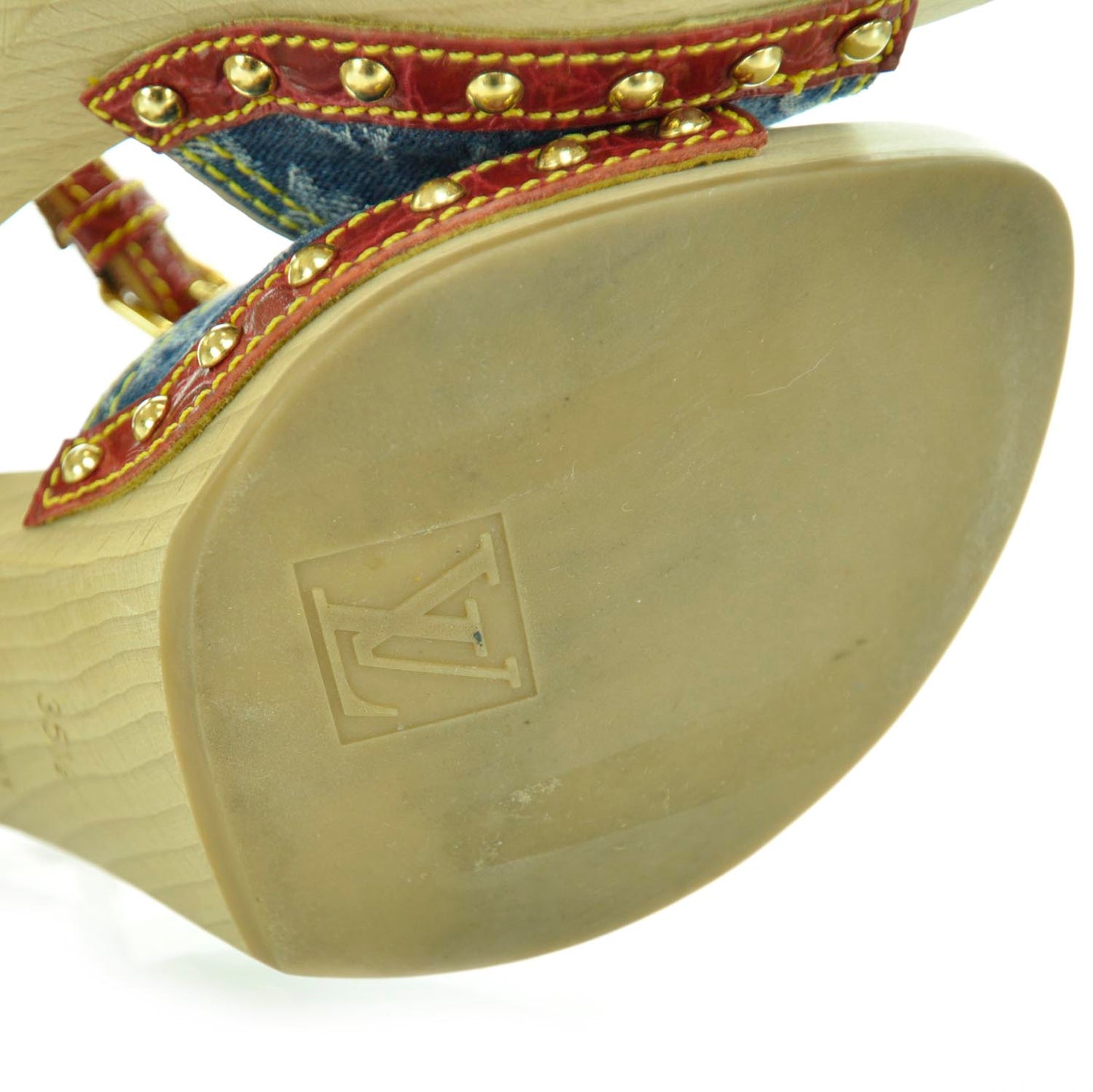 Monogram Denim Sandal Wooden Heels 35.5