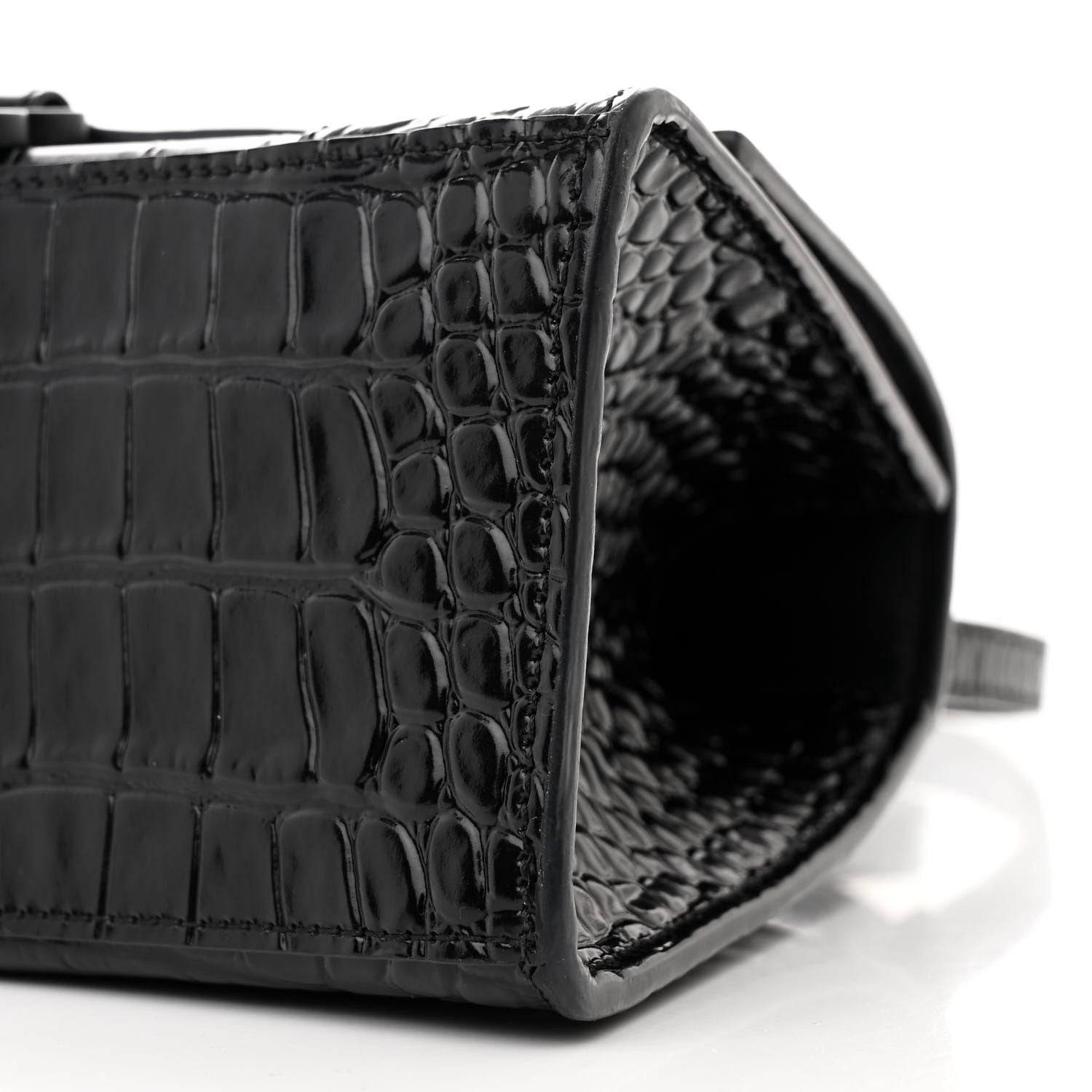 Balenciaga Shiny Calfskin Monochrome Crocodile Embossed Small Hourglass Top Handle Bag Black 11 of 15