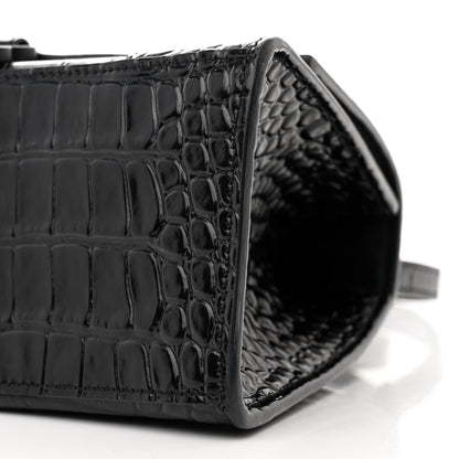 Balenciaga Shiny Calfskin Monochrome Crocodile Embossed Small Hourglass Top Handle Bag Black 11 of 15