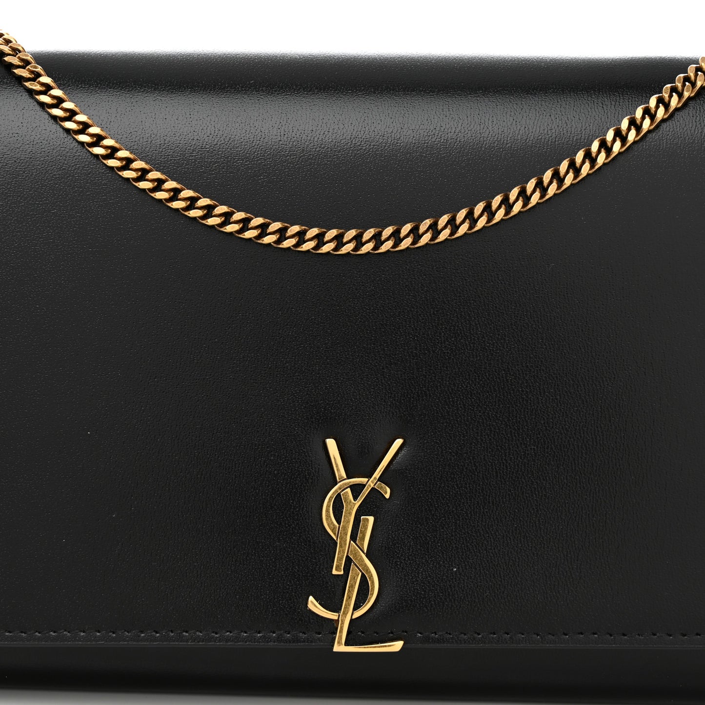 Glossy Calfskin Monogram Chain Wallet Black