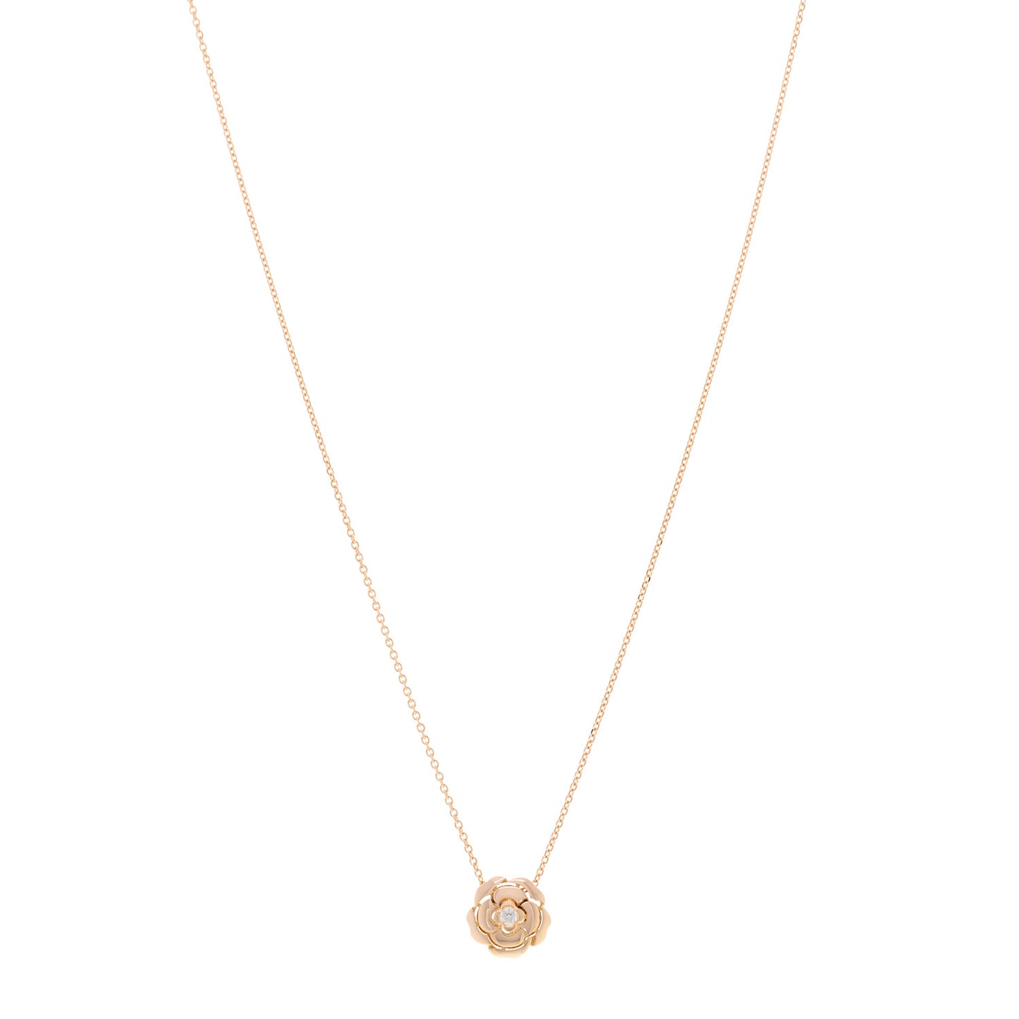 18K Rose Gold Diamond Extrait de Camelia Pendant Necklace