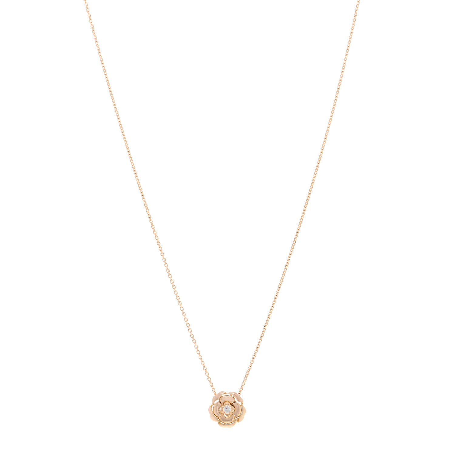 Chanel 18K Rose Gold Diamond Extrait de Camelia Pendant Necklace 1 of 5