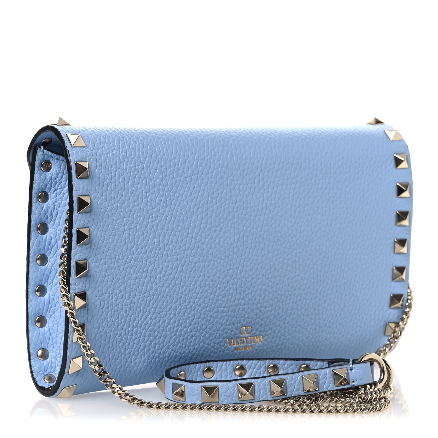 Valentino Garavani Grainy Calfskin Rockstud Flip Lock Wallet With