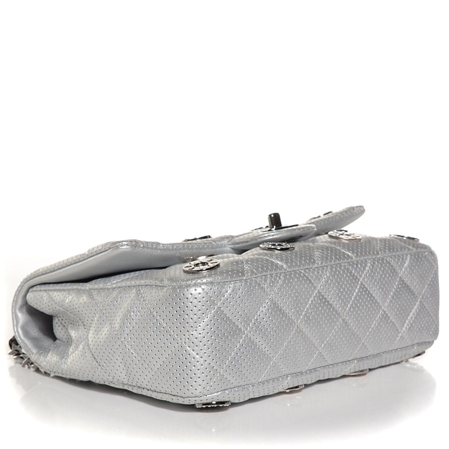 Perforated Metallic Lambskin Small CC Medals Flap Silver