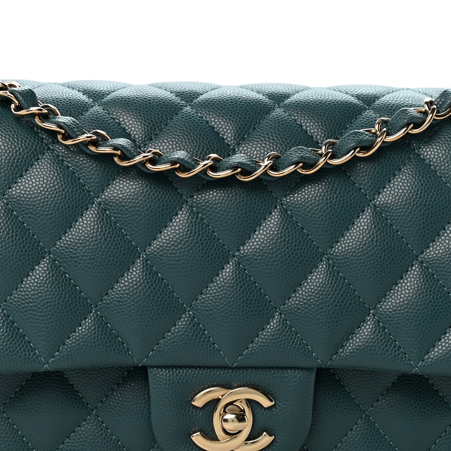 Caviar Quilted Medium Double Flap Green