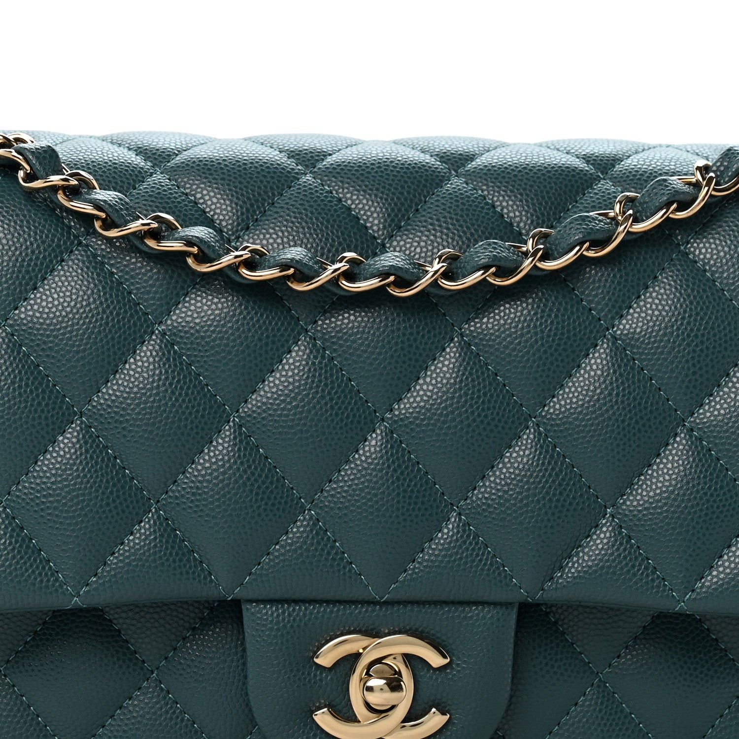 Chanel Caviar Quilted Medium Double Flap Green 8 of 11
