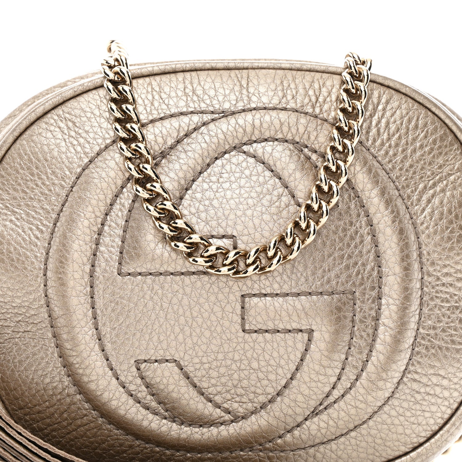 Gucci Metallic Pebbled Calfskin Mini Soho Chain Bag Golden Beige 8 of 10