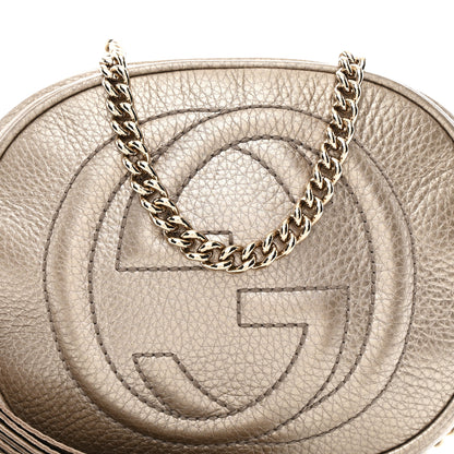 Gucci Metallic Pebbled Calfskin Mini Soho Chain Bag Golden Beige 8 of 10