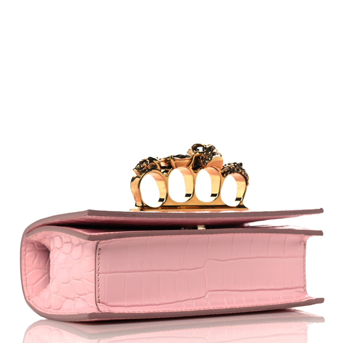 Calfskin Crocodile Embossed Knuckle Shoulder Bag Light Pink