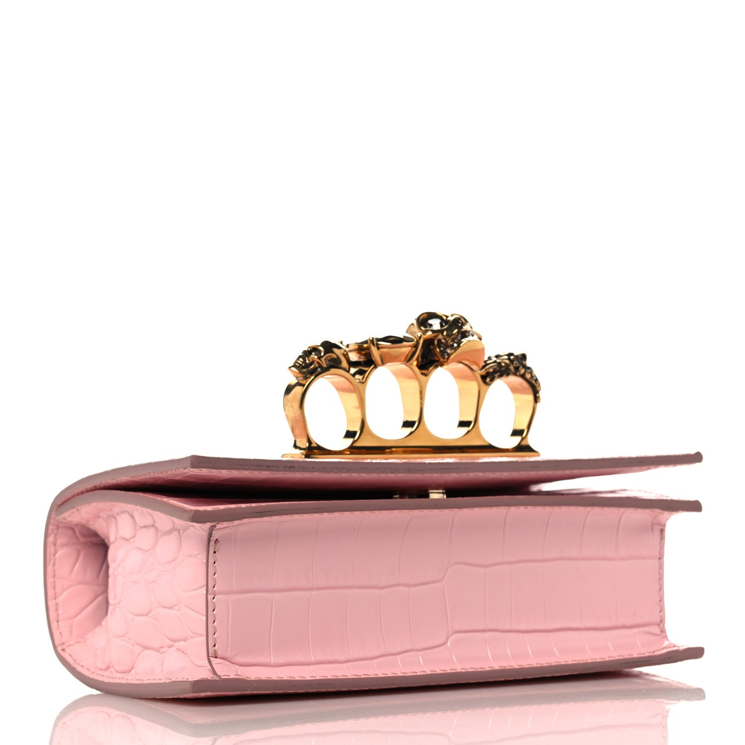 Alexander McQueen Calfskin Crocodile Embossed Knuckle Shoulder Bag Light Pink 4 of 10
