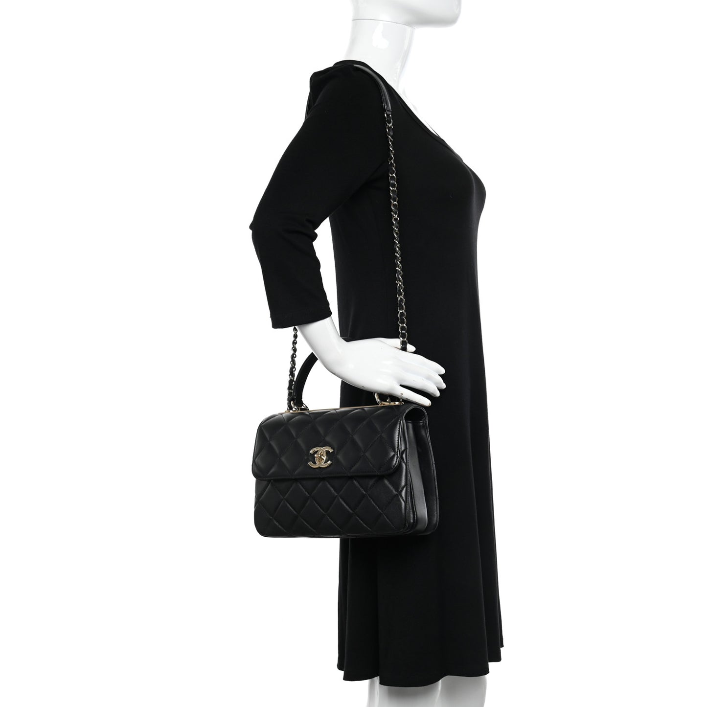 Lambskin Quilted Small Trendy CC Dual Handle Flap Bag Black
