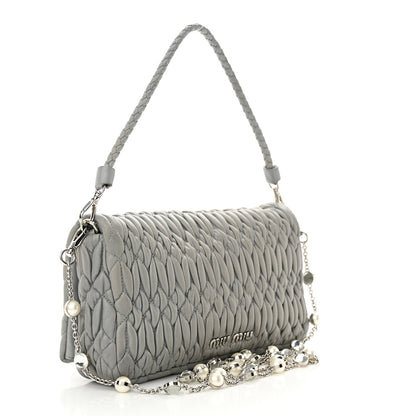 Miu Miu Nappa Matelasse Crystal Pearl Flap Clutch Grey 3 of 11