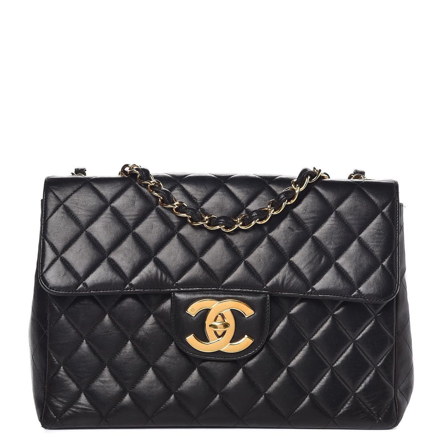 Lambskin Quilted Jumbo Single Flap Black