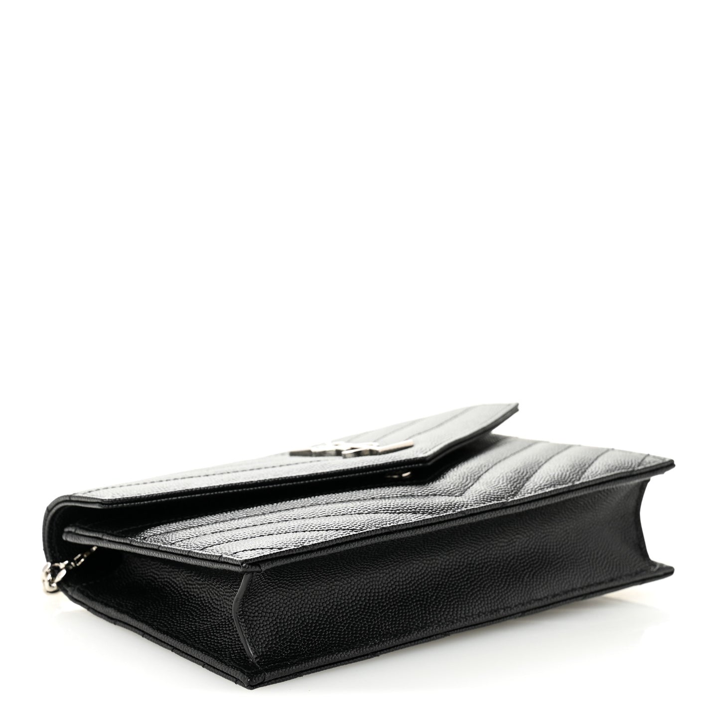 Grain De Poudre Matelasse Chevron Monogram Envelope Chain Wallet Black