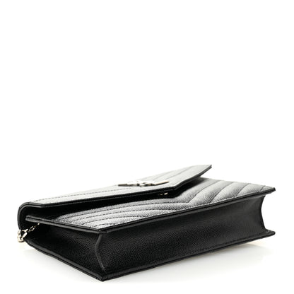 Saint Laurent Grain De Poudre Matelasse Chevron Monogram Envelope Chain Wallet Black 4 of 9