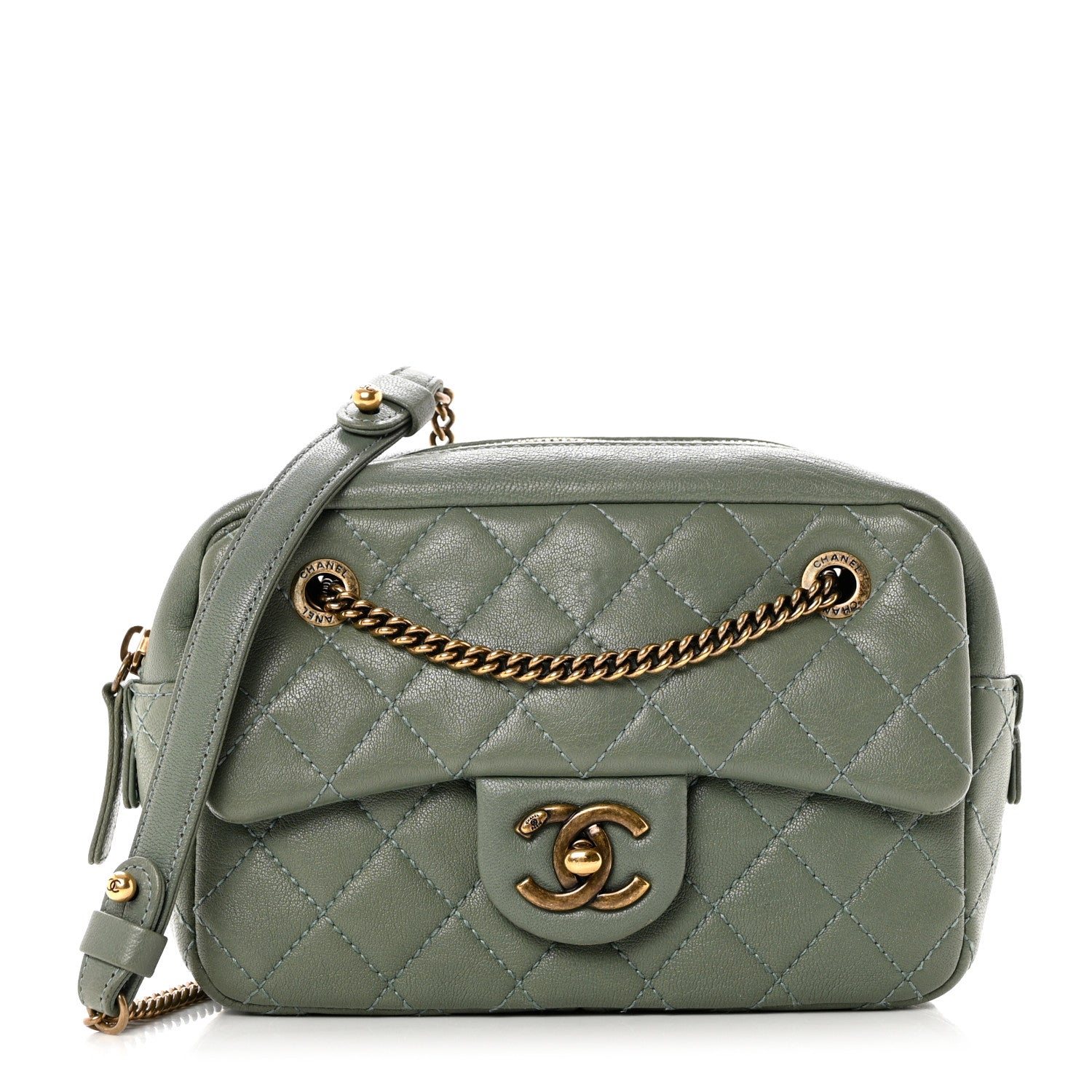 Chanel Sheepskin Quilted Trapezio Camera Case Green 1 of 9