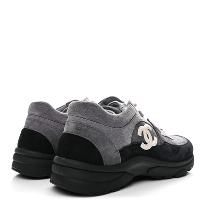Chanel Suede Calfskin CC Sneakers 36.5 Black Grey 5 of 9
