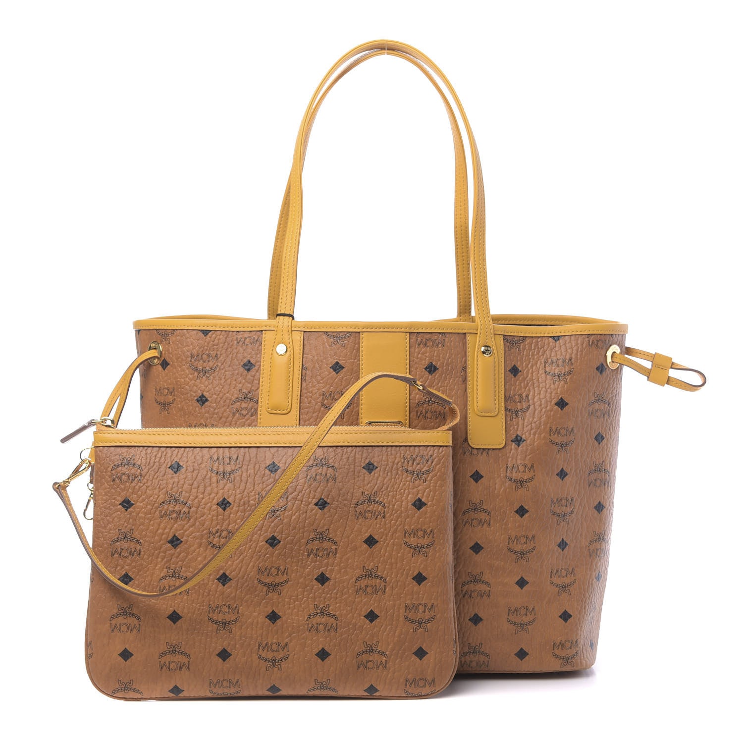 MCM Visetos Medium Liz Reversible Shopper Tote Cognac Yellow 1 of 15