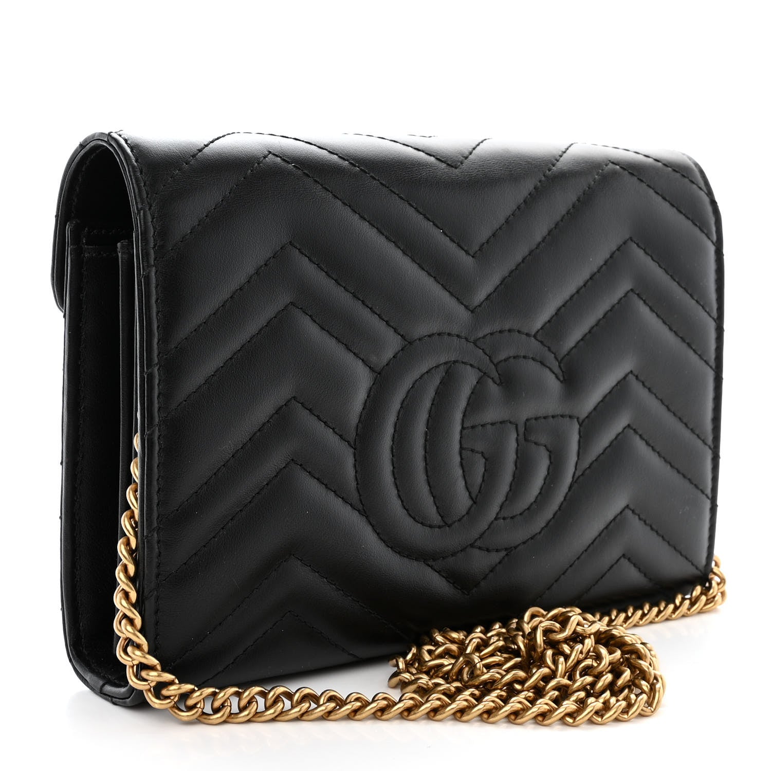 Gucci Calfskin Matelasse GG Marmont Chain Wallet Black 3 of 10