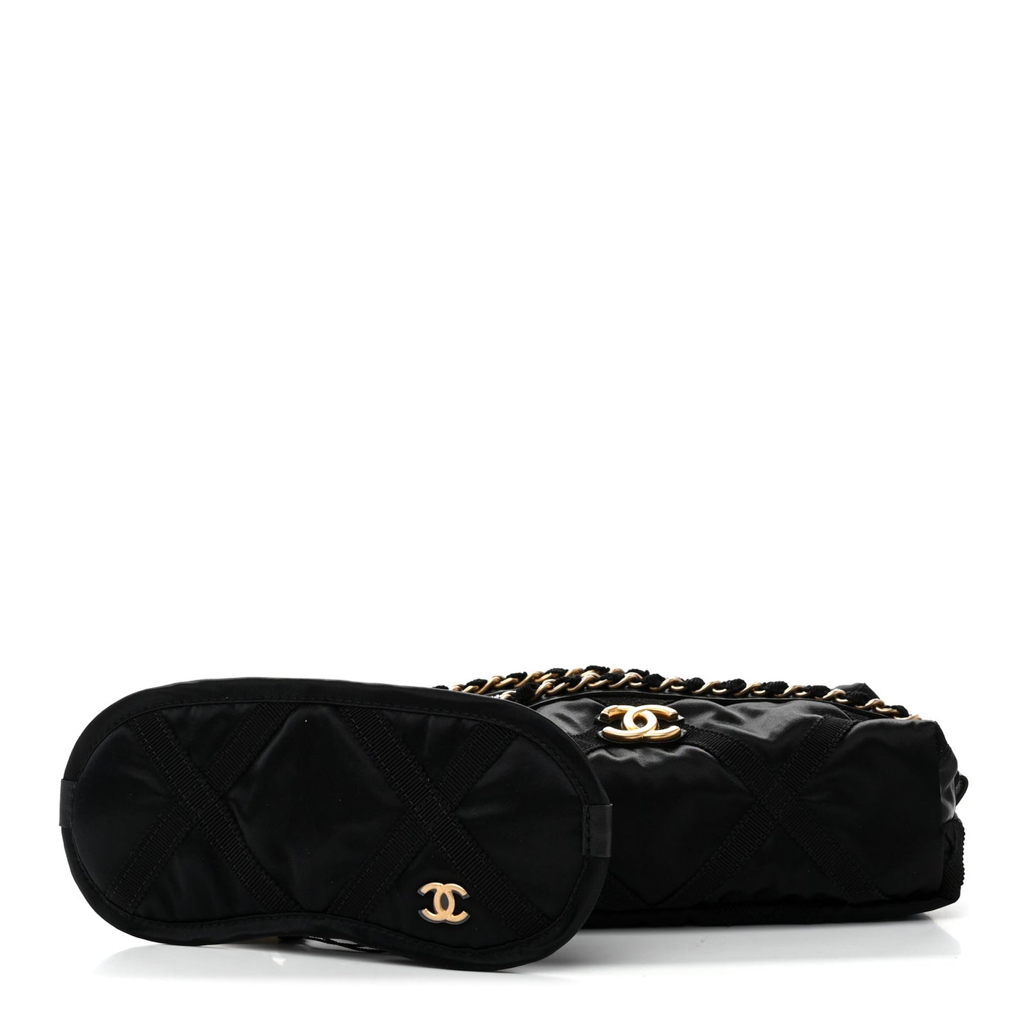 Nylon Grosgrain Lifestyle Pouch With Sleep Mask Black