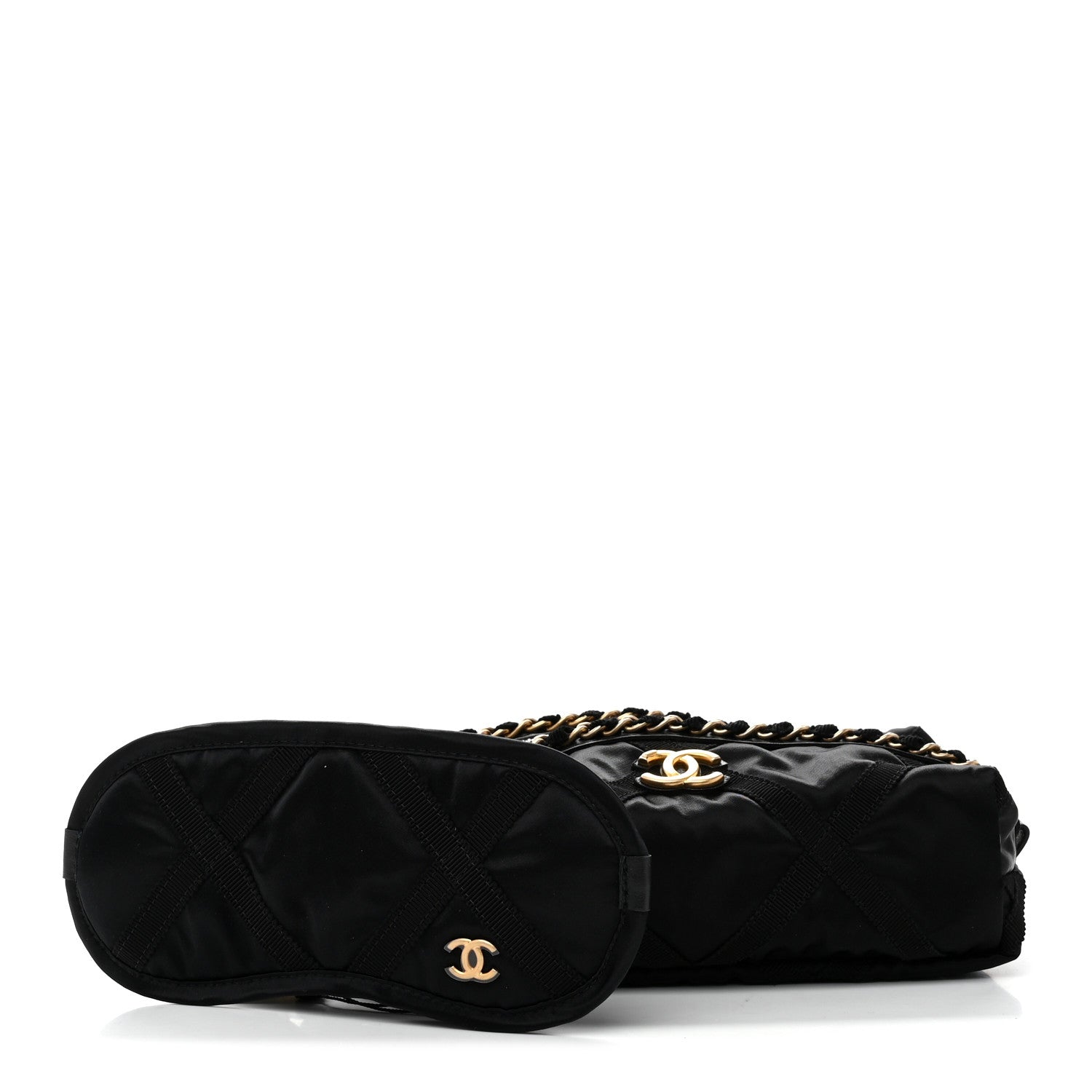 Chanel Nylon Grosgrain Lifestyle Pouch With Sleep Mask Black 3 of 9