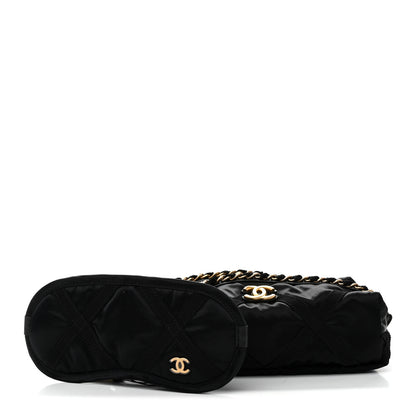 Chanel Nylon Grosgrain Lifestyle Pouch With Sleep Mask Black 3 of 9