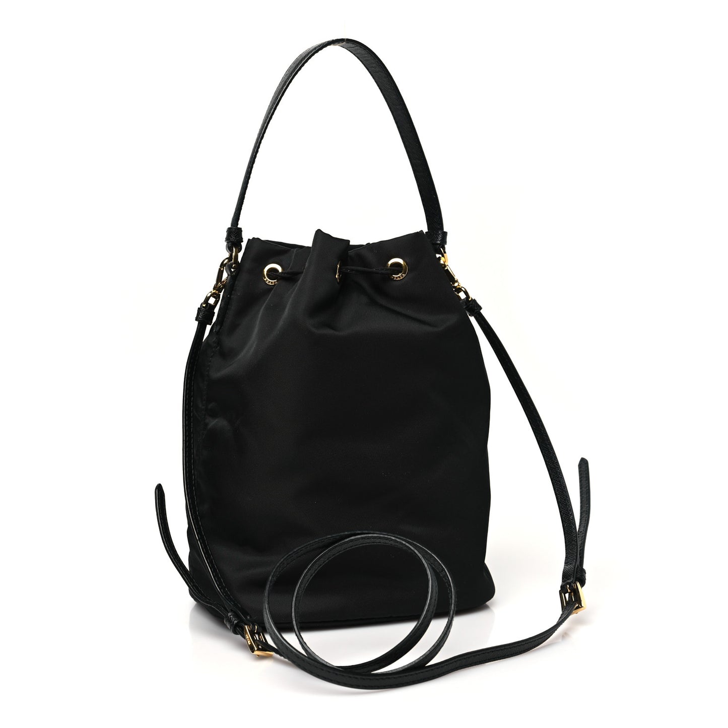 Saffiano Tessuto Nylon Mini Bucket Crossbody Bag Black