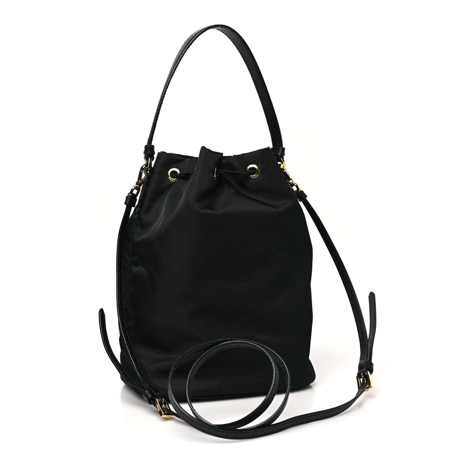 Prada Saffiano Tessuto Nylon Mini Bucket Crossbody Bag Black 3 of 11