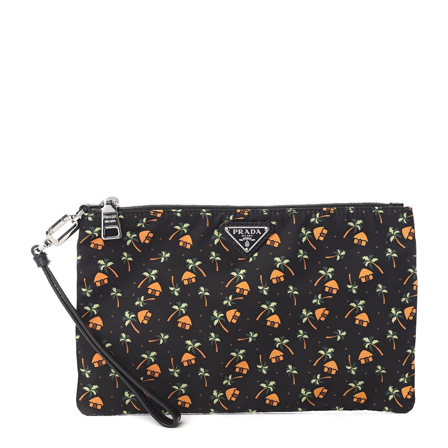 Tessuto Nylon Palm Tree Print Pouch Black