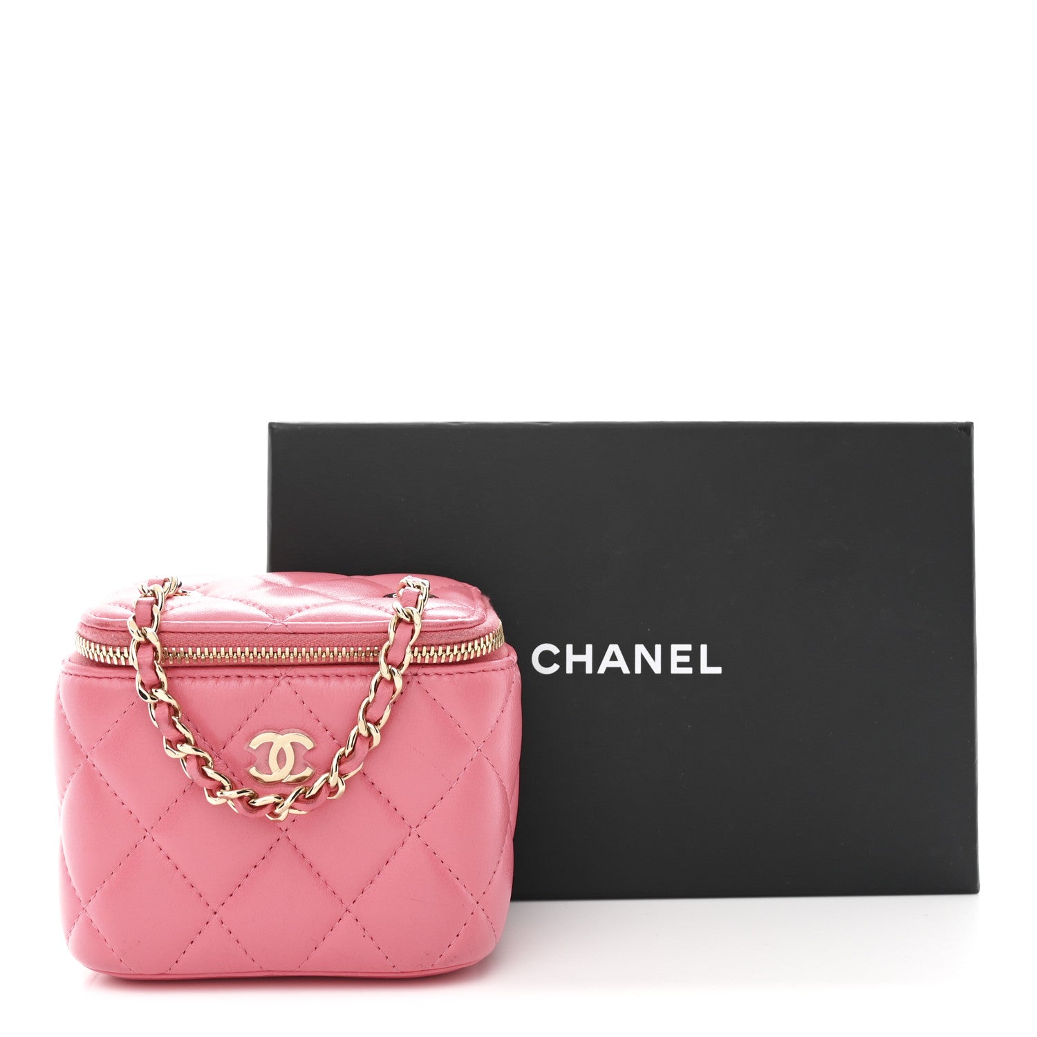 Chanel Lambskin Quilted Pearl Crush Mini Vanity Case With Chain
