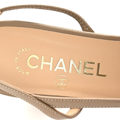 Chanel Lambskin Patent Calfskin Quilted Cap Toe CC Slingback Pumps 40 Beige Black 8 of 10