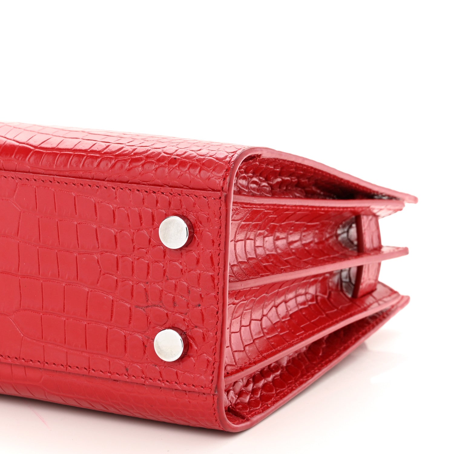 Saint Laurent Calfskin Crocodile Embossed Nano Sac De Jour Red 10 of 12
