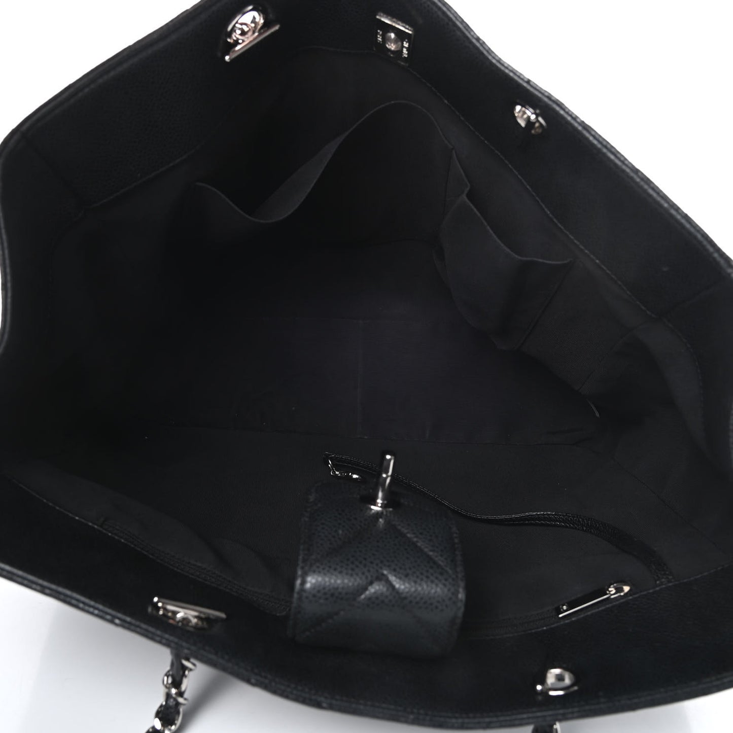 Caviar Chevron Quilted Large Shopping Tote Black
