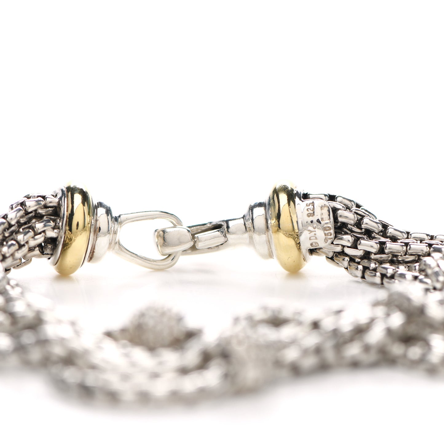 Sterling Silver 14K Yellow Gold Diamond Pave Bead Multi Strand Bracelet