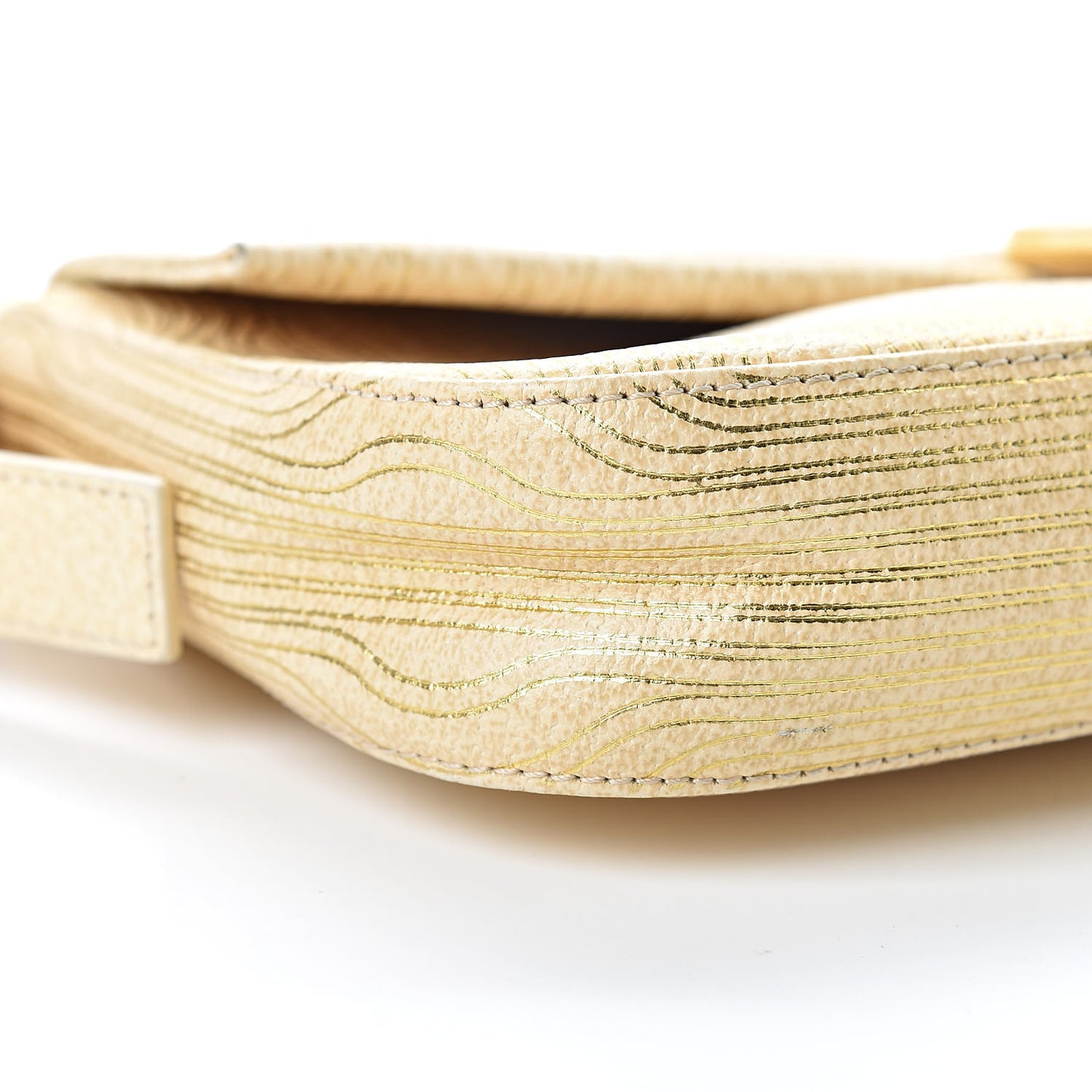 Metallic Calfskin Printed Baguette Gold
